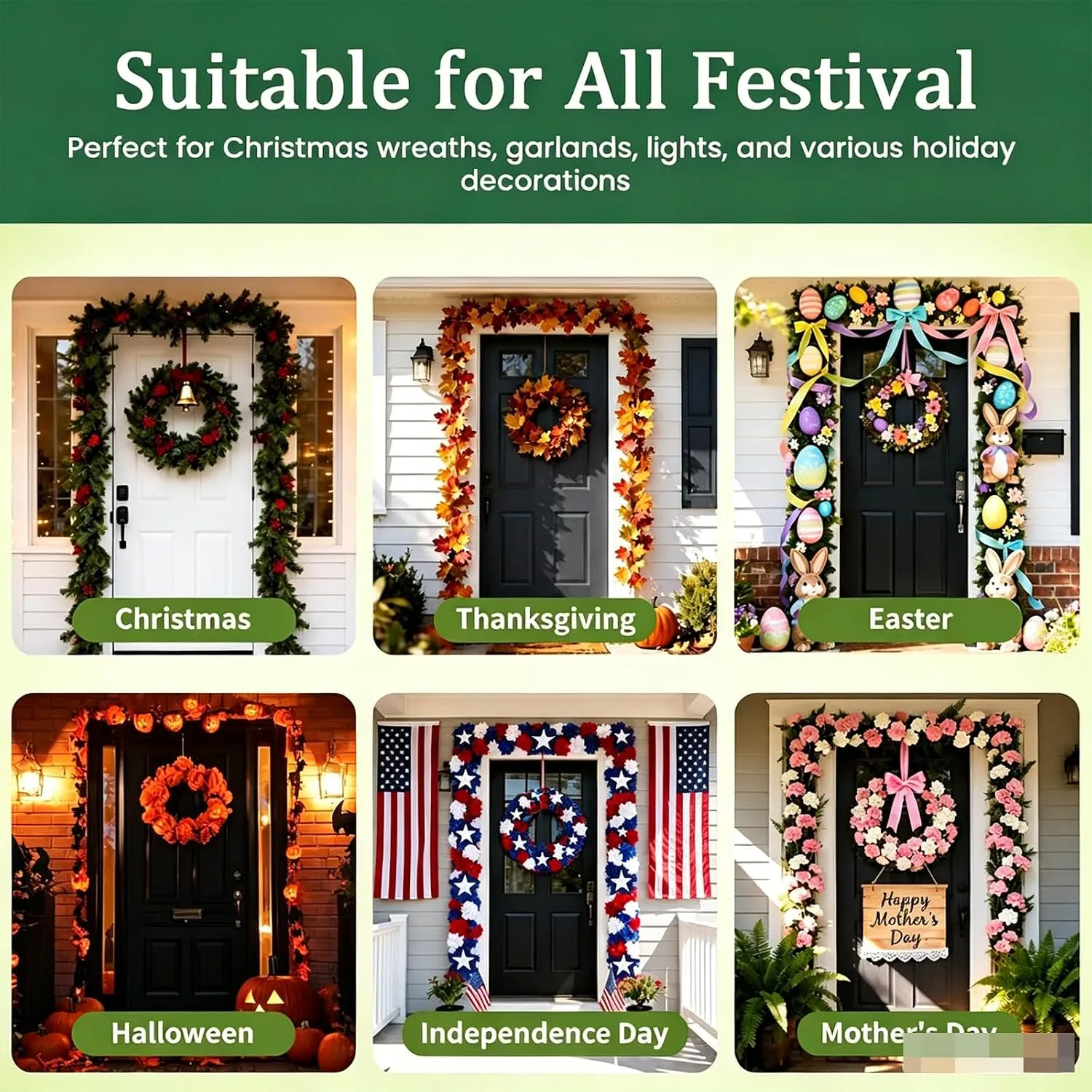 Seasonal front-door decorating ideas for Christmas, fall, spring, Halloween, and summer