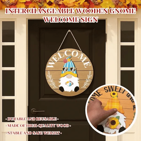 🔥Last Day Promotion 49% OFF🎄Interchangeable Wooden Gnome Welcome Sign🎈