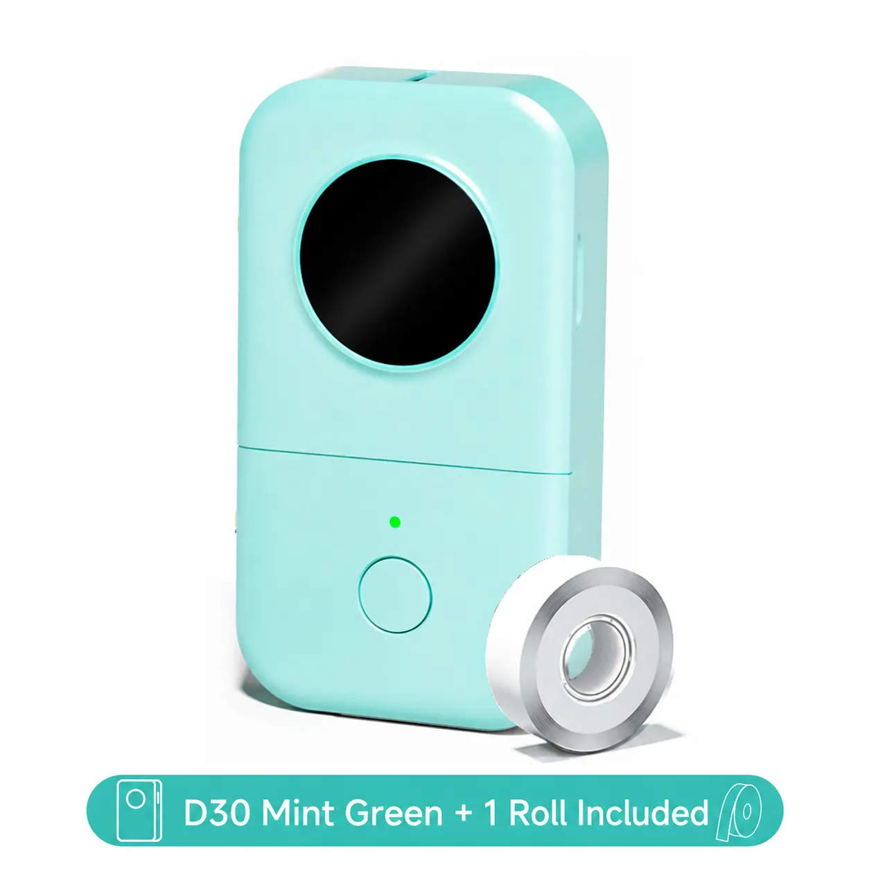 Mint green pocket label printer with one included roll