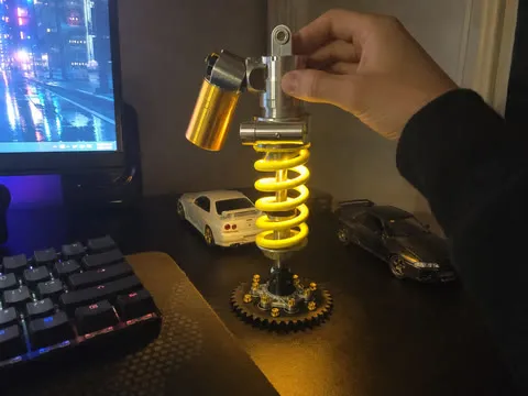 Shock absorber lamp adding warm light beside a gaming keyboard