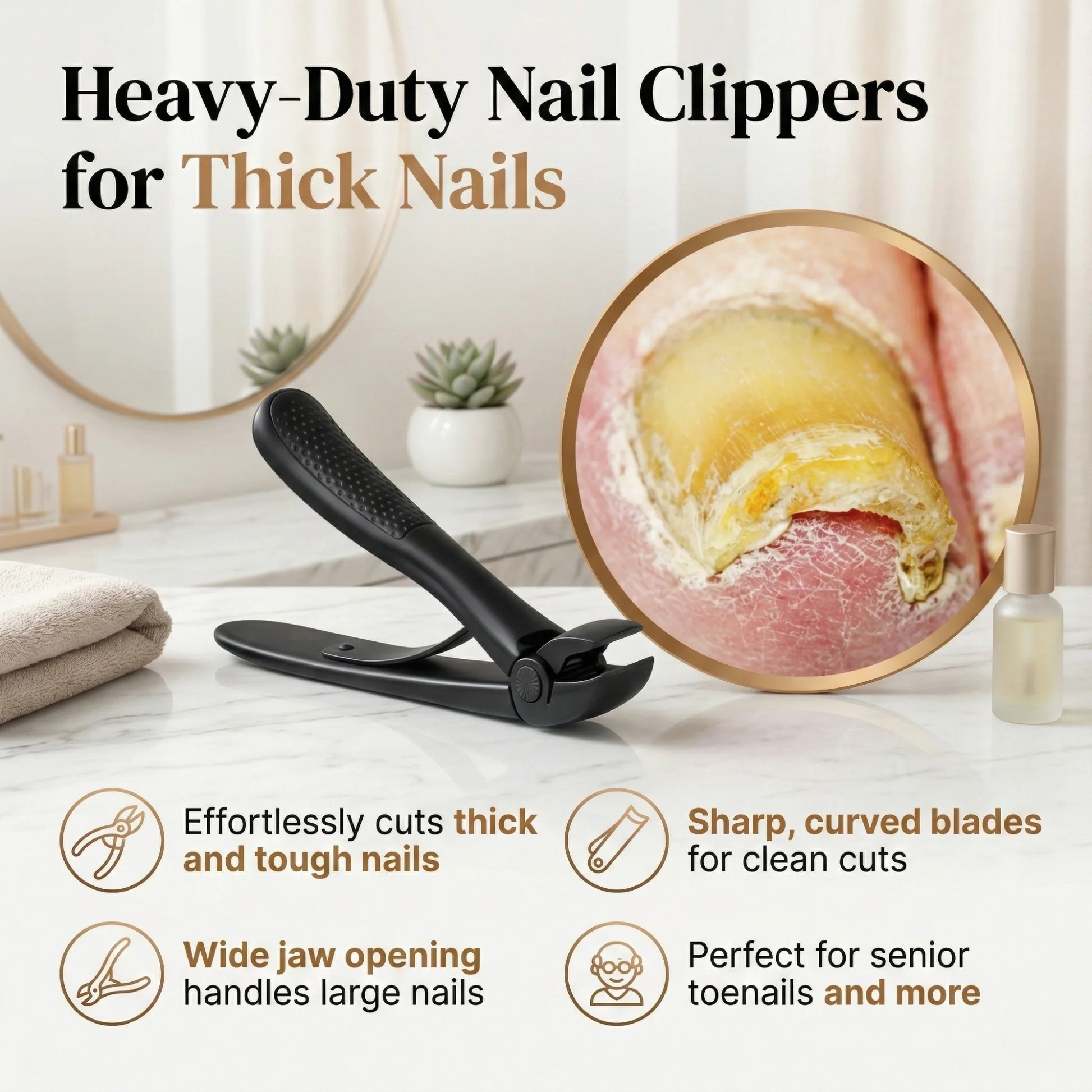 TruviClip Nail Clipper for Seniors, Wide Jaw Long Handle Clipper for Thick Nails
