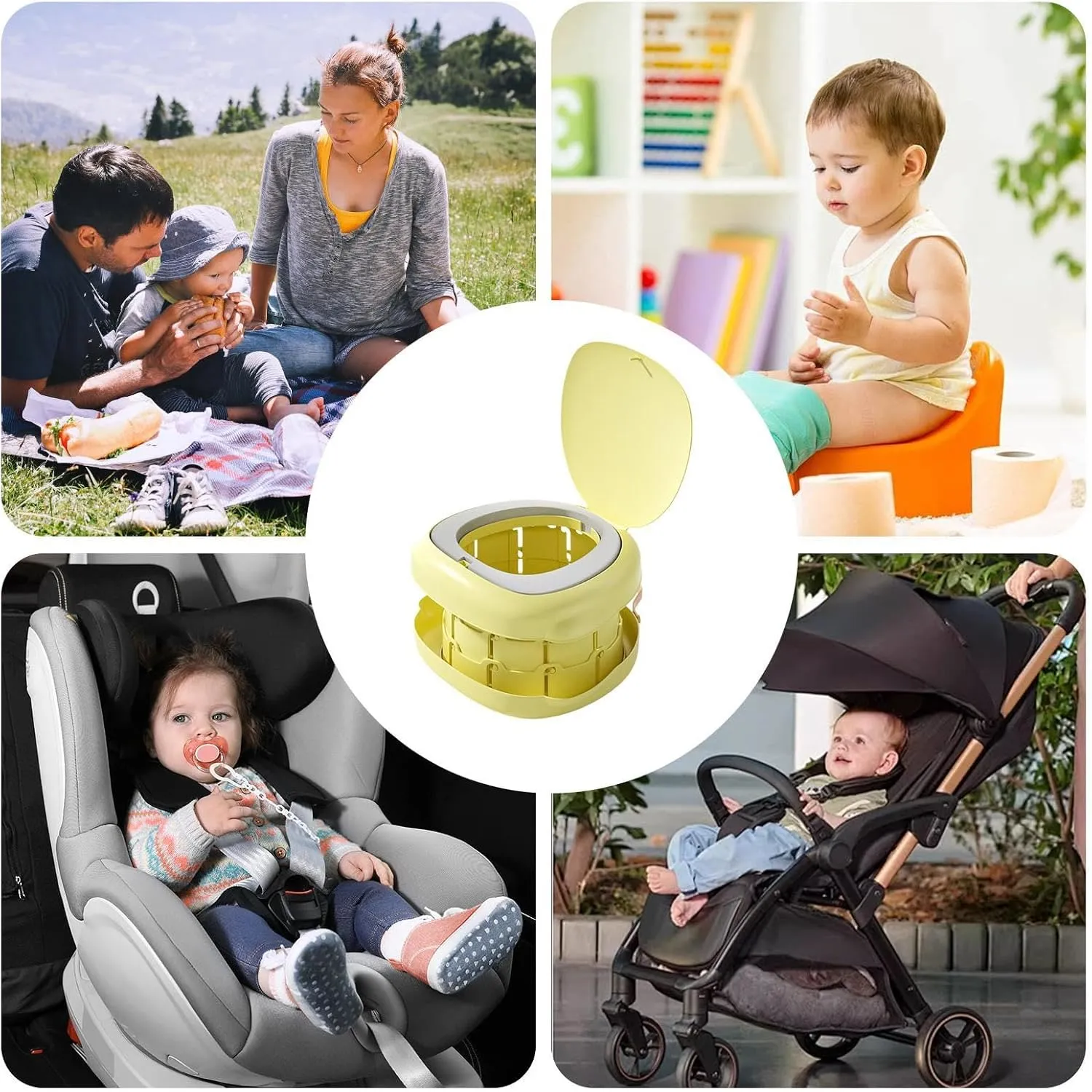 Travel potty use ideas for road trips, camping, strollers, and family outings