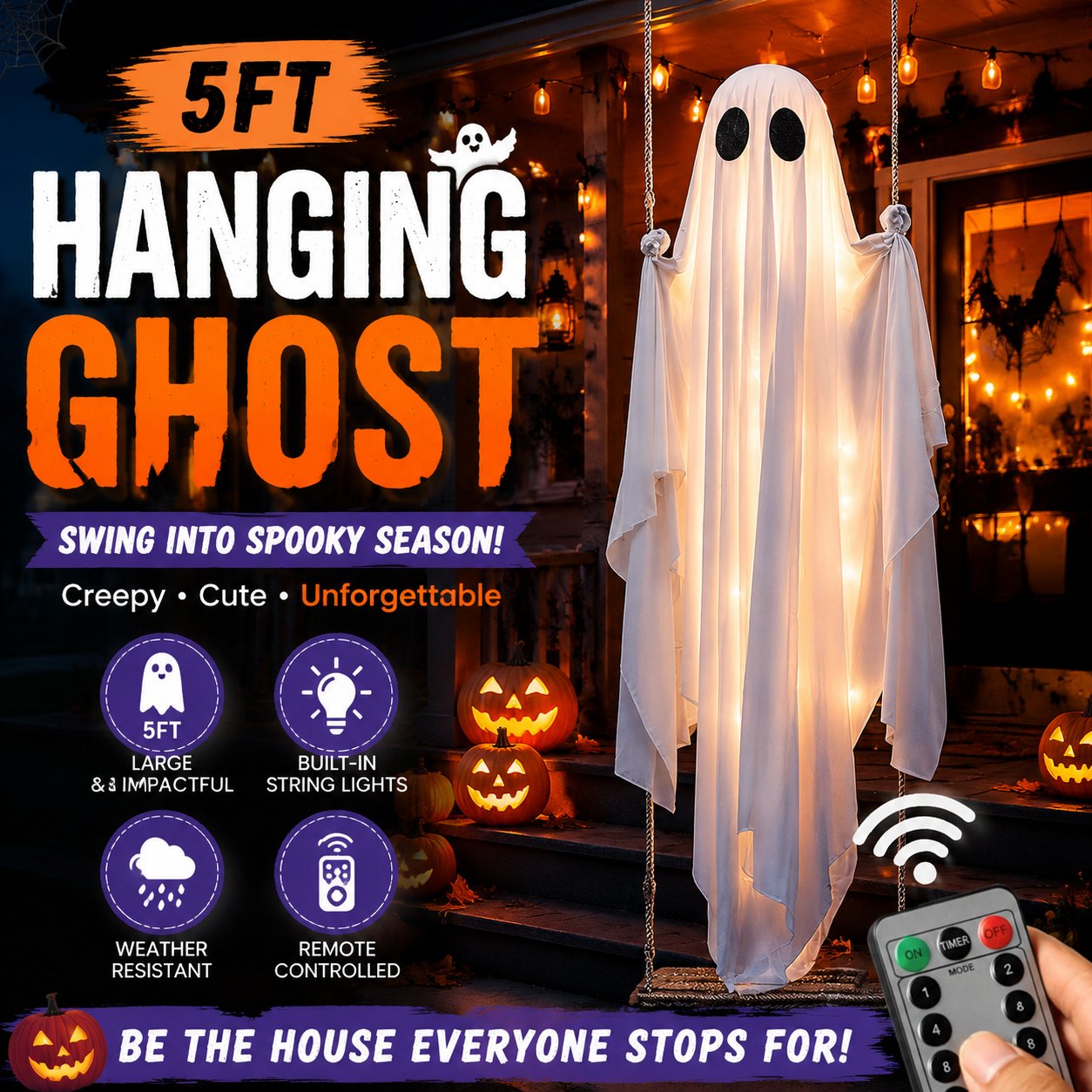 Large hanging swing ghost Halloween decoration