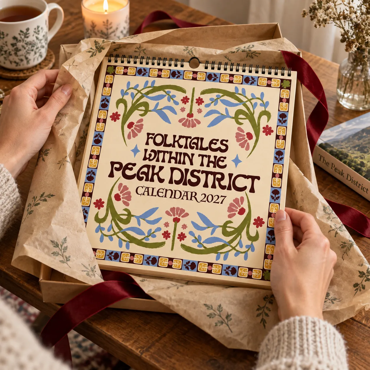 The folklore calendar being opened as a thoughtful gift