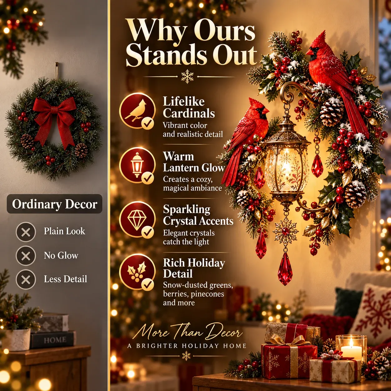 Cardinal Christmas Lantern Compared With Ordinary Holiday Decor