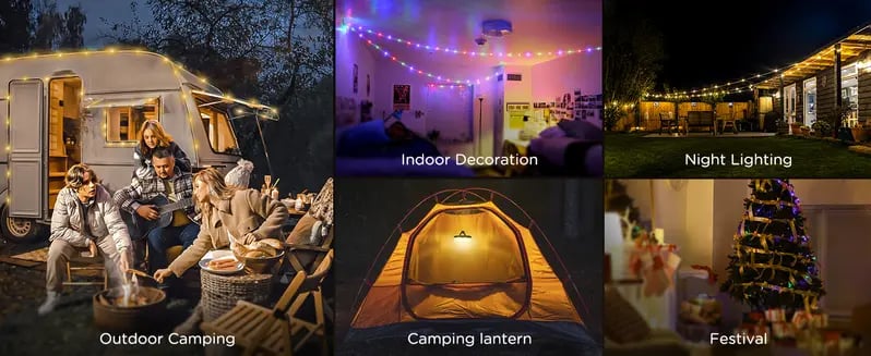 Product Introduction of OGERY Camping String Lights, 4 in 1 Quick Storage 32.8FT Rechargeable Retractable String Lights with 8 Lighting Modes, Waterproof Emergency Light Outdoor Led Bulbs Lamp 2