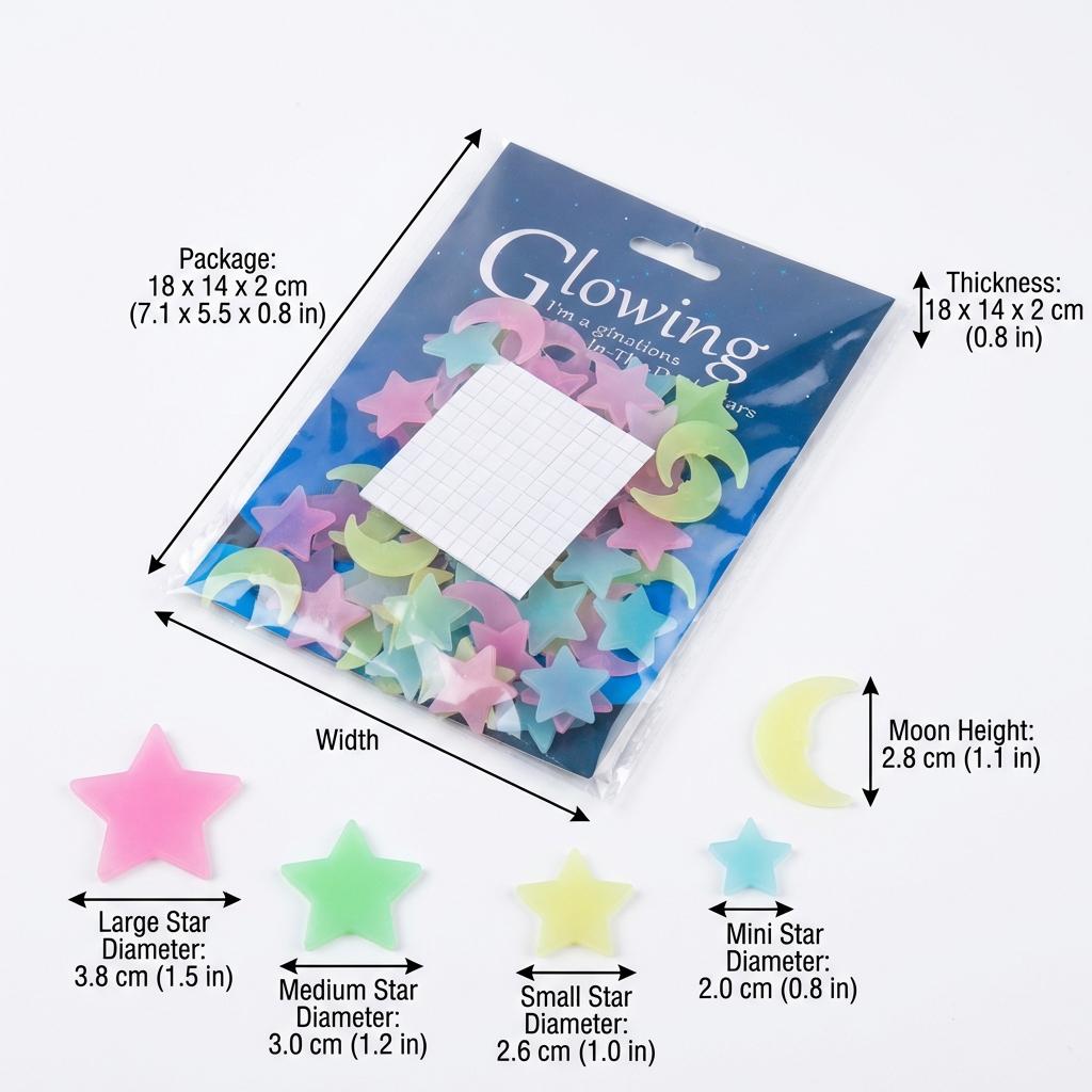 100/200/300 Glow in the Dark Stars Stickers Mixed Color Luminous Fluorescent Reusable Plastic Wall Stickers Ceiling Stars Decal Space Galaxy Night Sky Bedroom Ceiling Decor Kids Room Nursery Home Decor