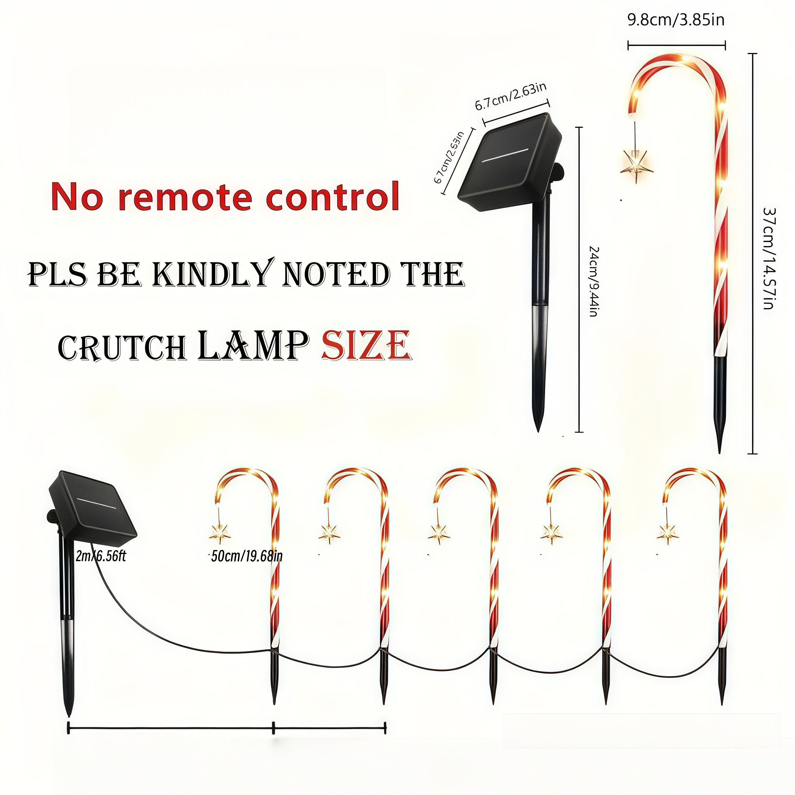 Diagram showing the dimensions of the candy cane light set