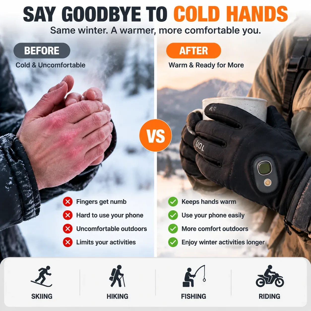 Cold weather hand protection with heated gloves