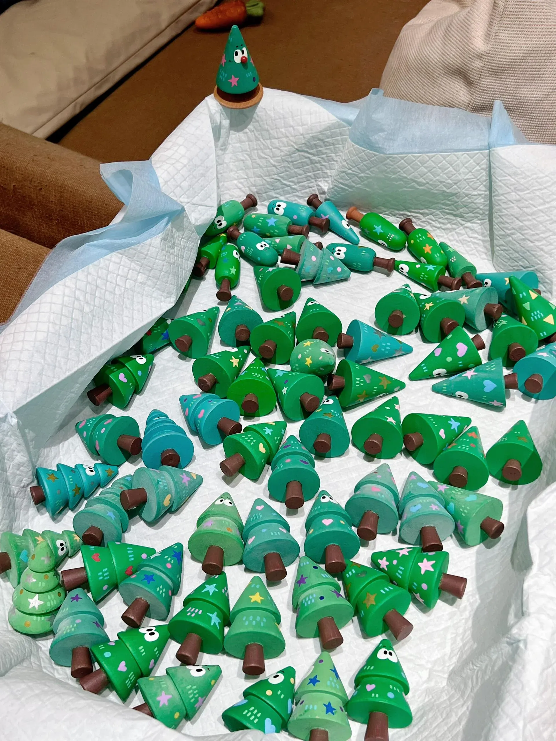 Finished wooden trees with acrylic paint