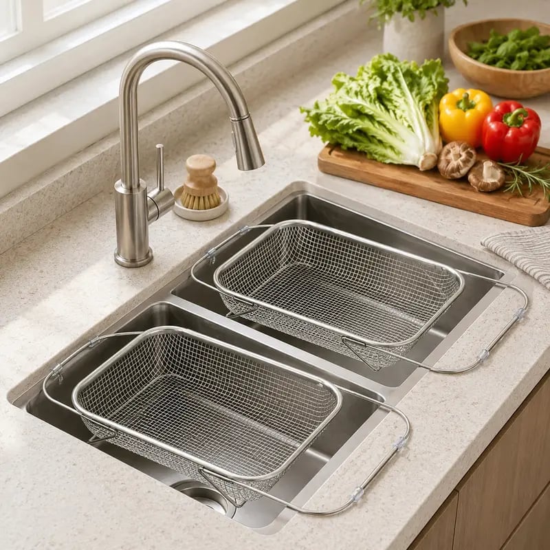 Over the sink basket in everyday kitchen use