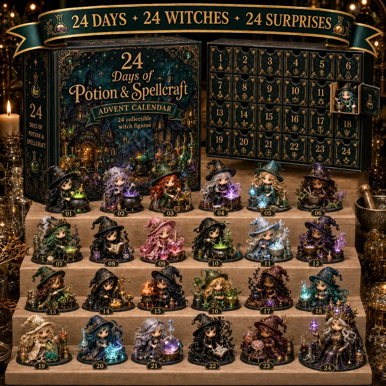 24 Days of Witches Advent Calendar with collectible witch figures