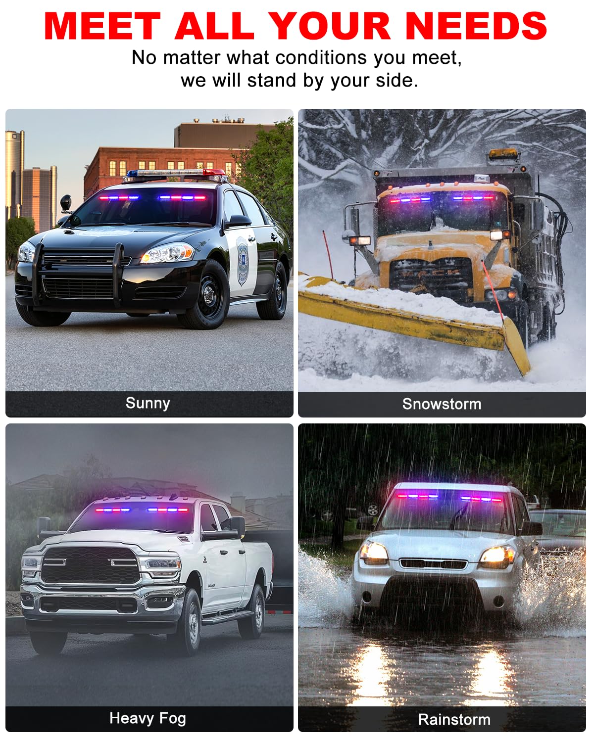 Emergency Red Blue Light Bars Installed on Construction Tow and Security Trucks