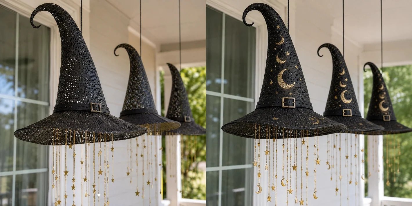 Lighted witch hat chime daytime style options