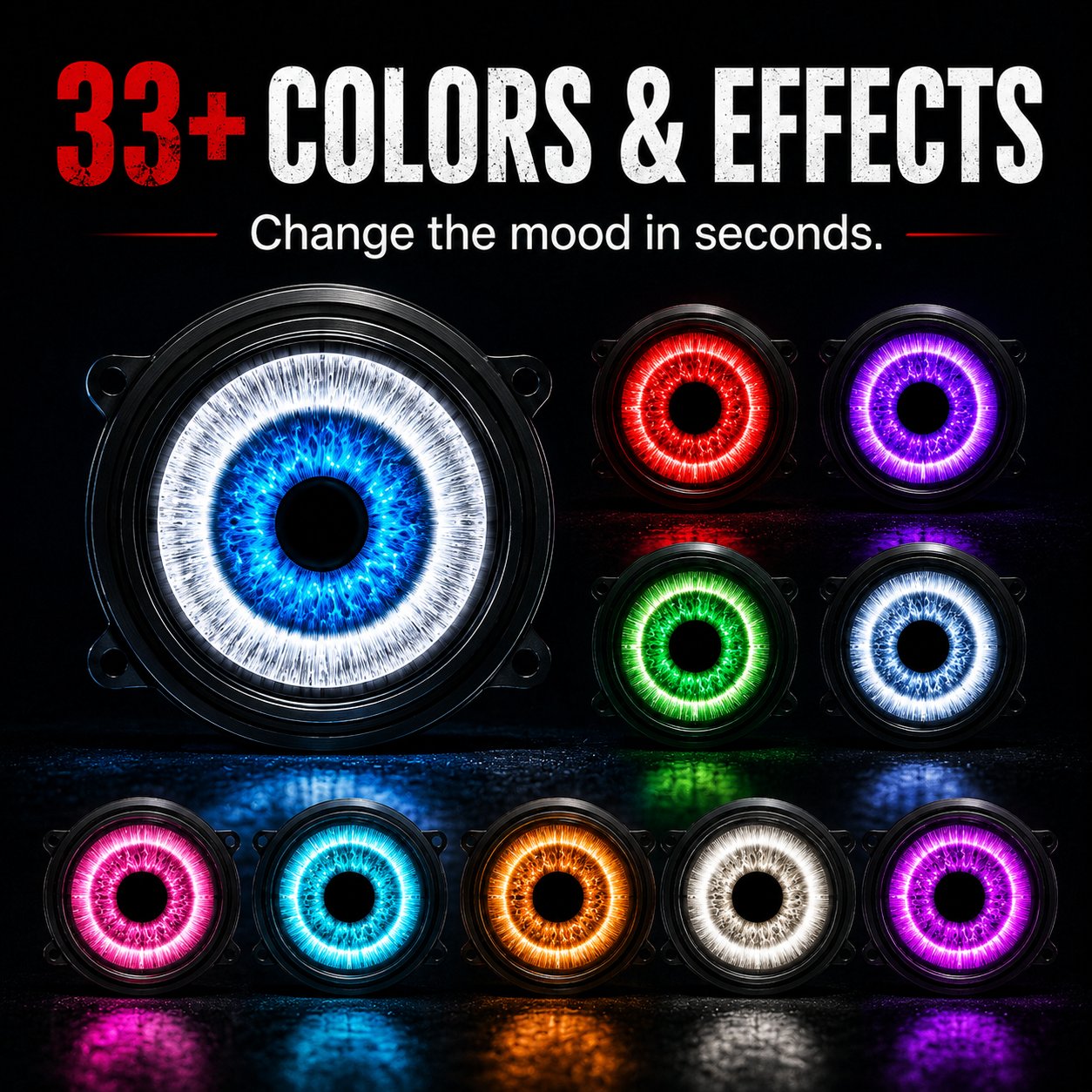 Demon eye RGB headlight kit 33 colors animations effects