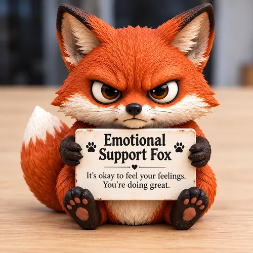 Orange Fox style with a cream supportive sign and fluffy-looking tail