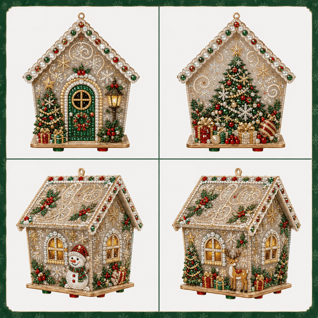 Christmas Wooden House Home Display Scene