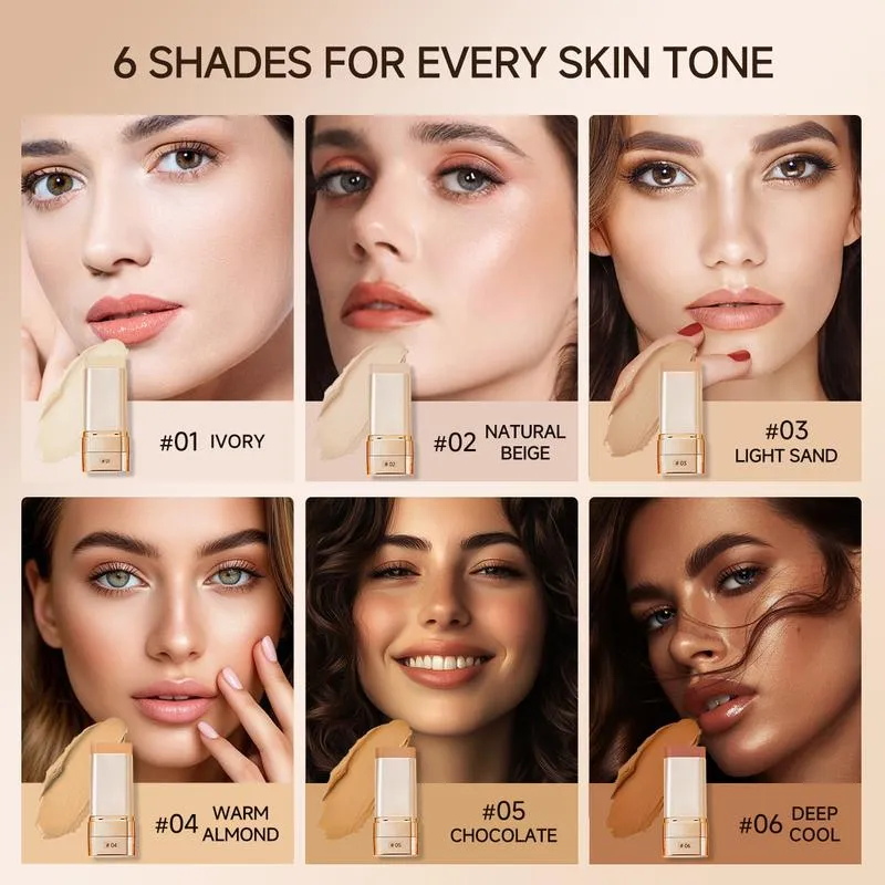 QIANWHITE Luminous Dual-Ended Concealer Foundation Stick with Built-in Brushes Complimentary Puff 24H Long-Lasting Waterproof Sweatproof One-Swipe Even Flawless Base Clear Radiant Skin Foundation Stick