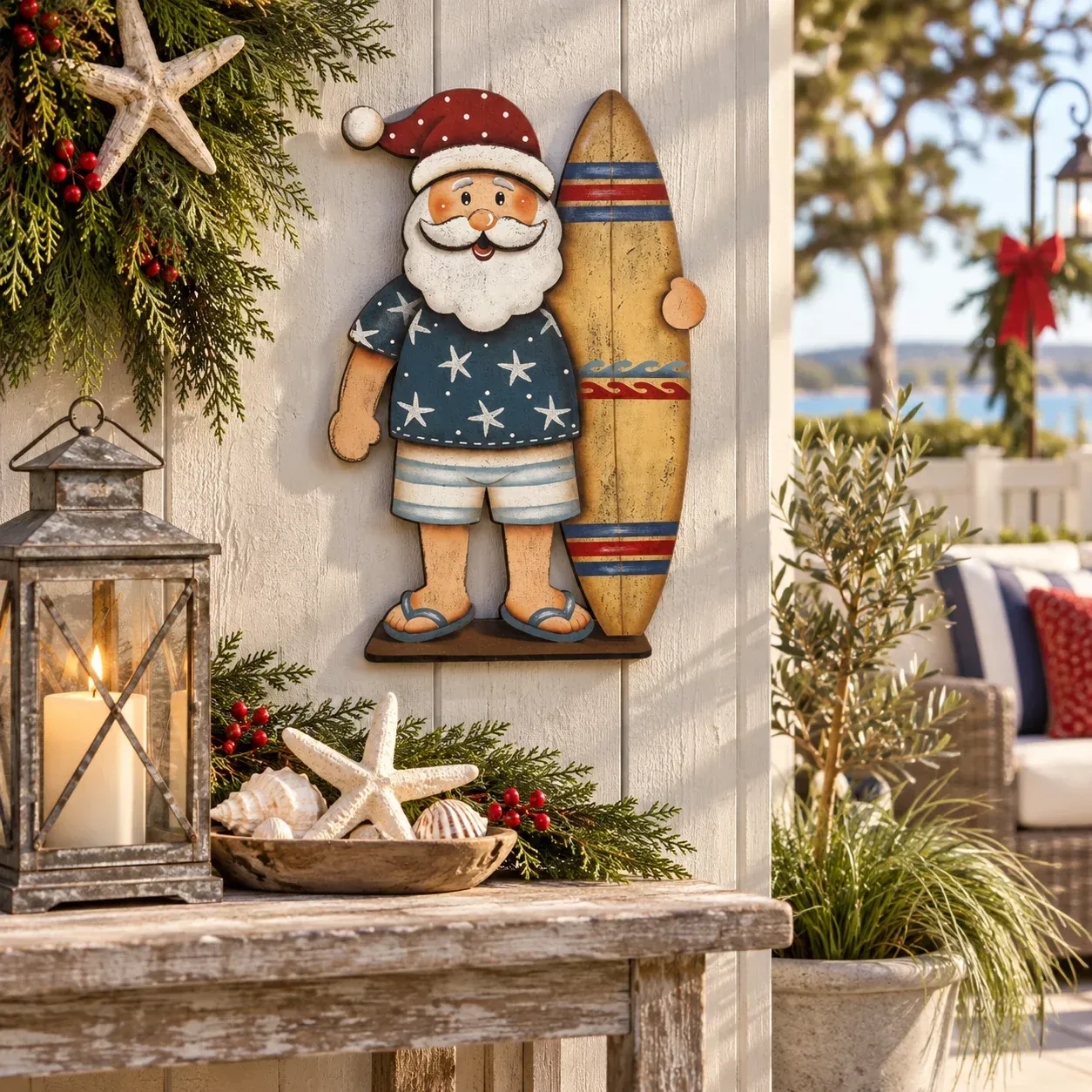 Seaside Santa vintage coastal wall decor during daytime