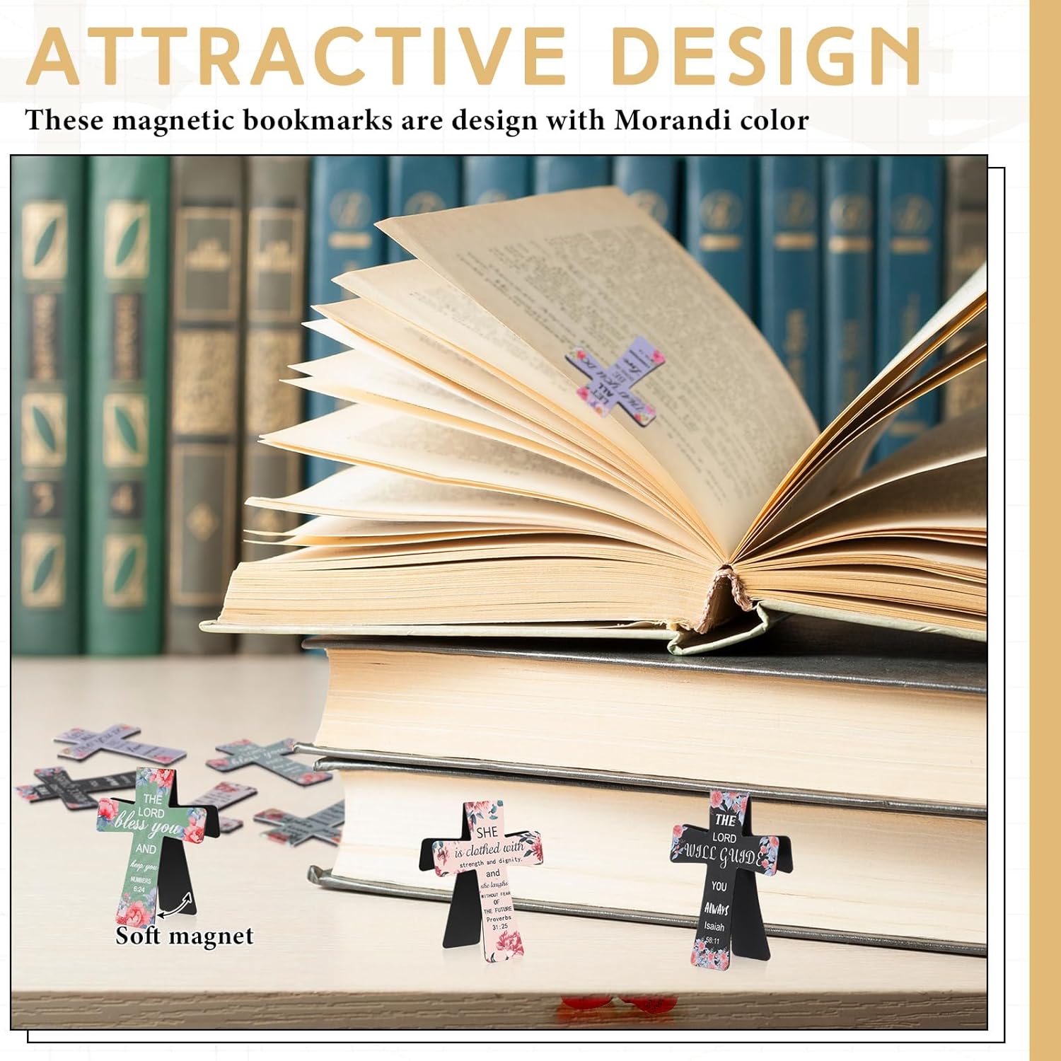 🔥BUY 2 GET 1 FREE📖24PCS Magnetic Cross Bookmark Set with Inspirational Bible Verses