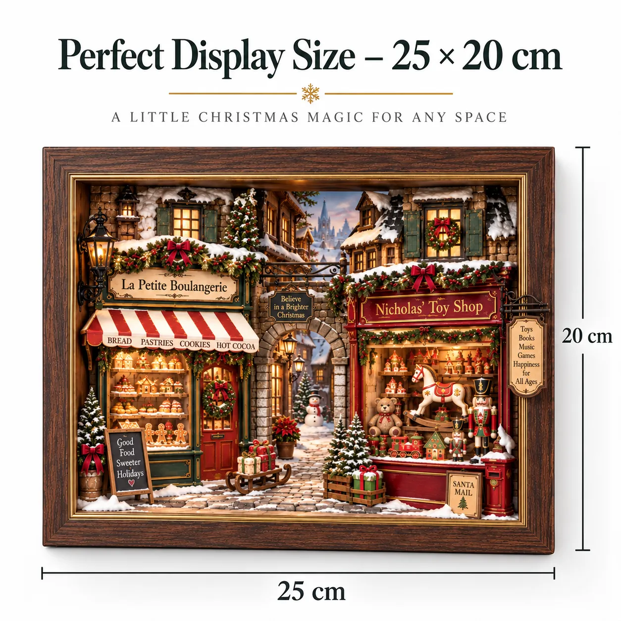 Dimensions and easy to display 25x20 cm size showcase