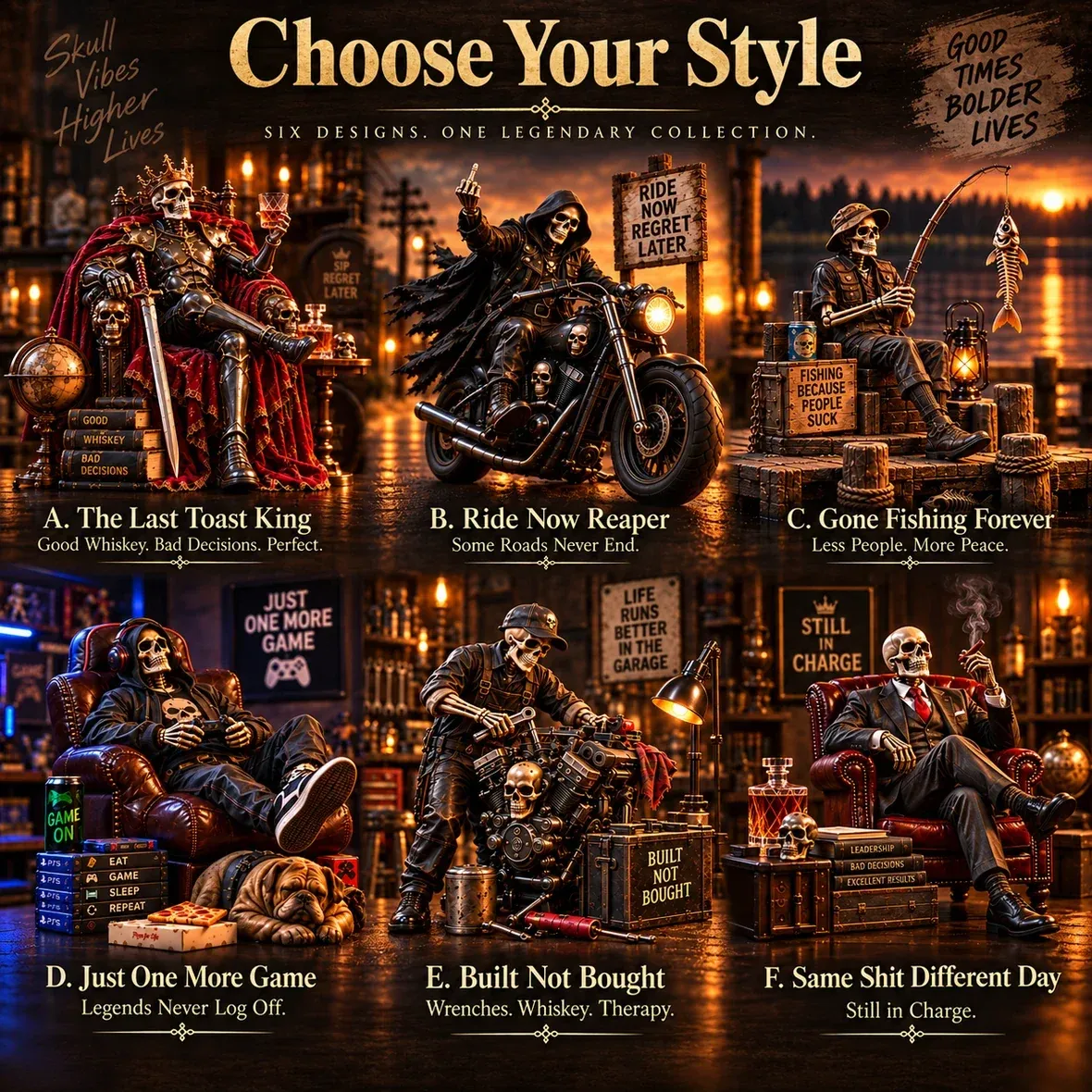 Six skeleton collectible designs to choose from
