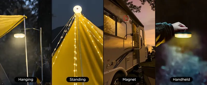 Product Introduction of OGERY Camping String Lights, 4 in 1 Quick Storage 32.8FT Rechargeable Retractable String Lights with 8 Lighting Modes, Waterproof Emergency Light Outdoor Led Bulbs Lamp 3