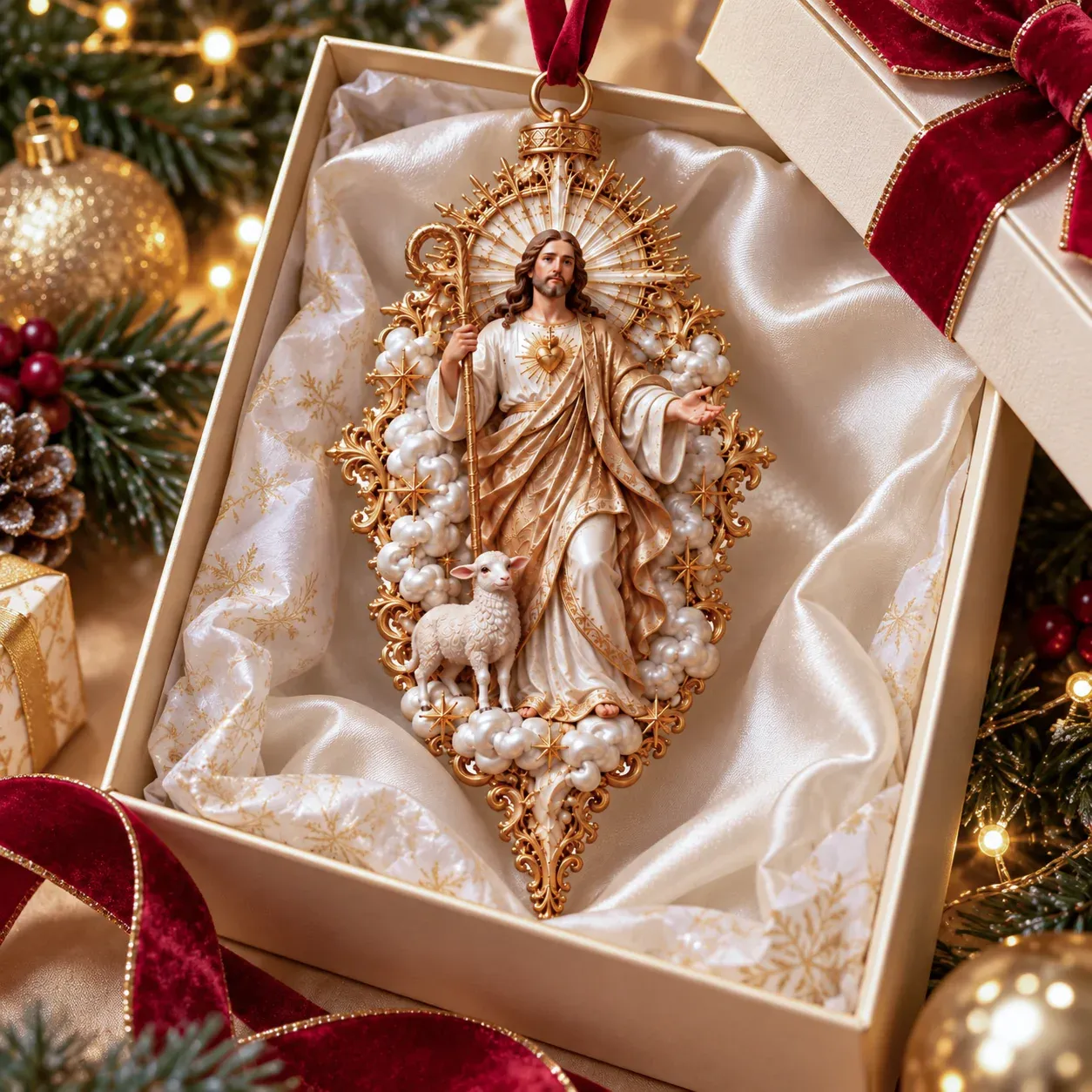 Jesus Christmas ornament held in hand