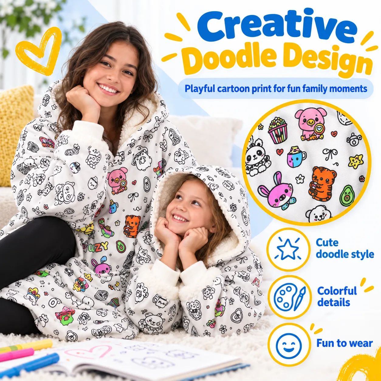 Creative doodle design on the pajama set
