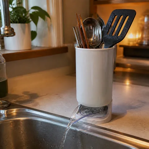 Set 1 utensil holder draining beside a sink