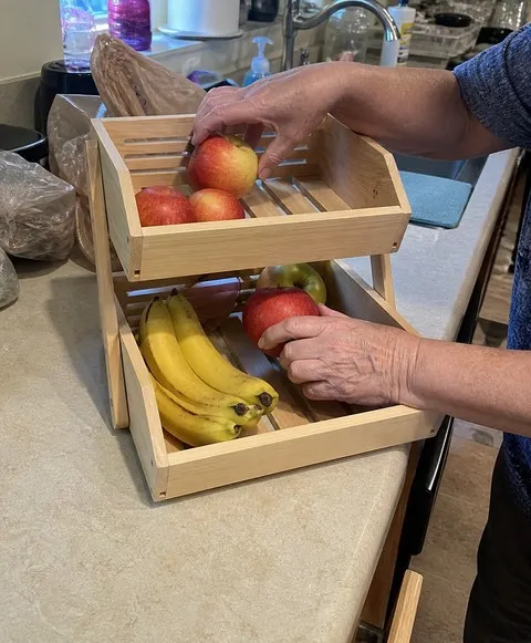 Customer-style kitchen photo of the two-tier organizer