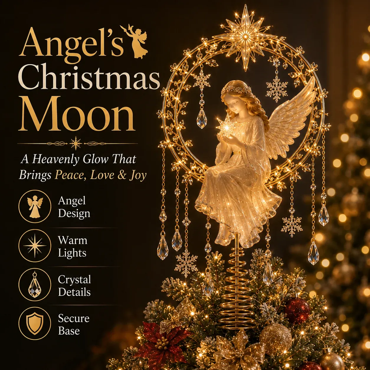 Angel Christmas Moon Tree Topper