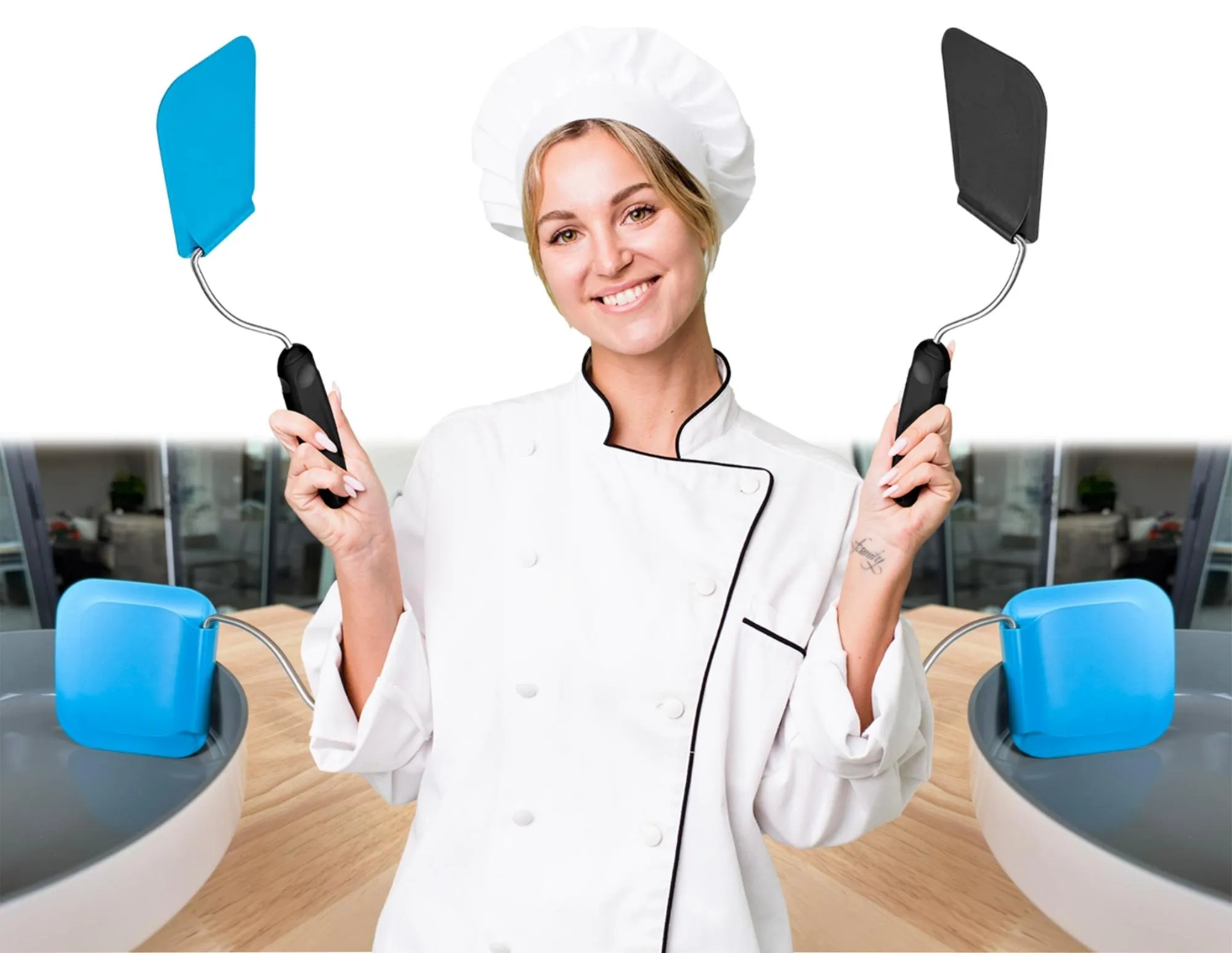 Adaptchula™ - Spatula with adjustable angles, a must have kitchen gadget!  Kitchen accessories should serve a purpose!  Perfect for Air Fryers, griddles and everything in-between! Includes 2 Spatula heads made from PPSU - BPA/BPS and PFAS free.  Non-Toxic