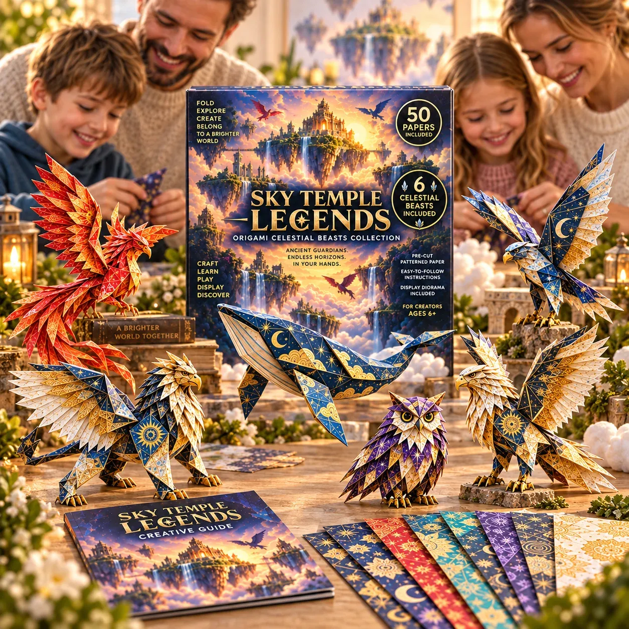 Sky Temple Legends fantasy origami kit and celestial creatures