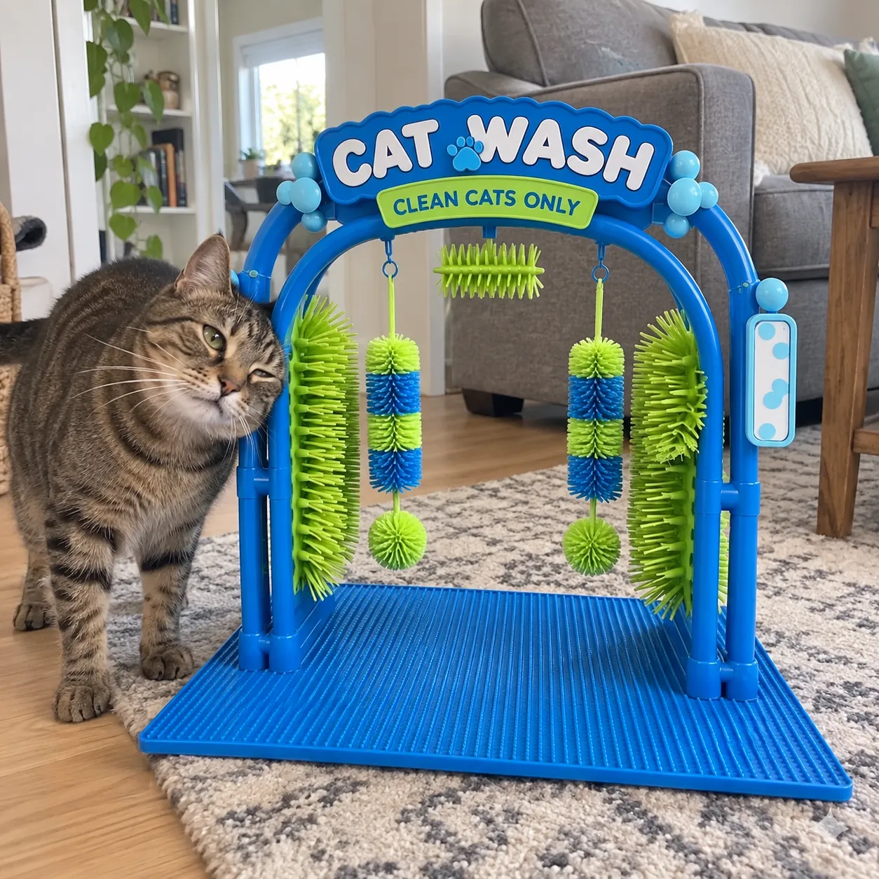 虎斑猫蹭着美容台