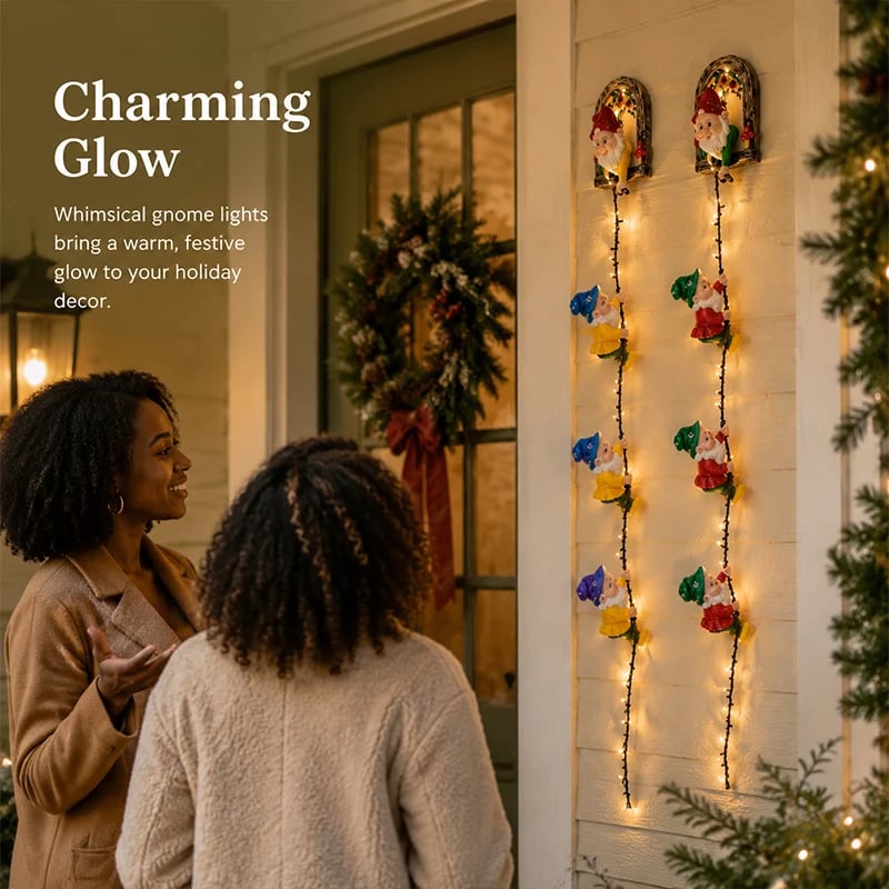 Warm illuminated Christmas gnome string lights