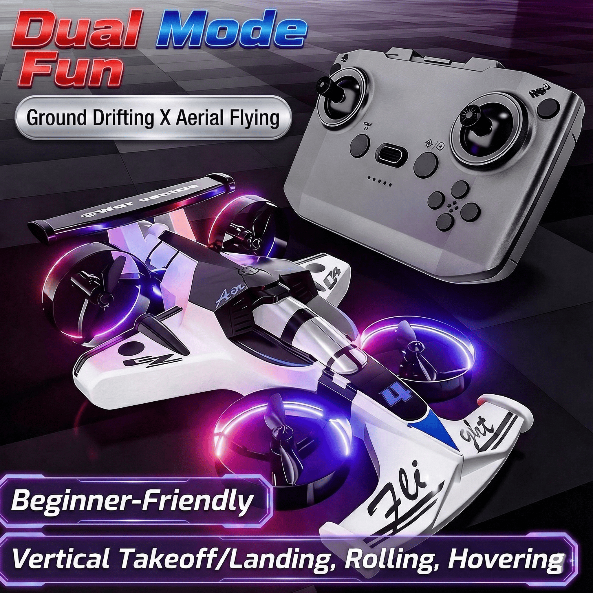 2-in-1 Flying RC Car Drone Mode