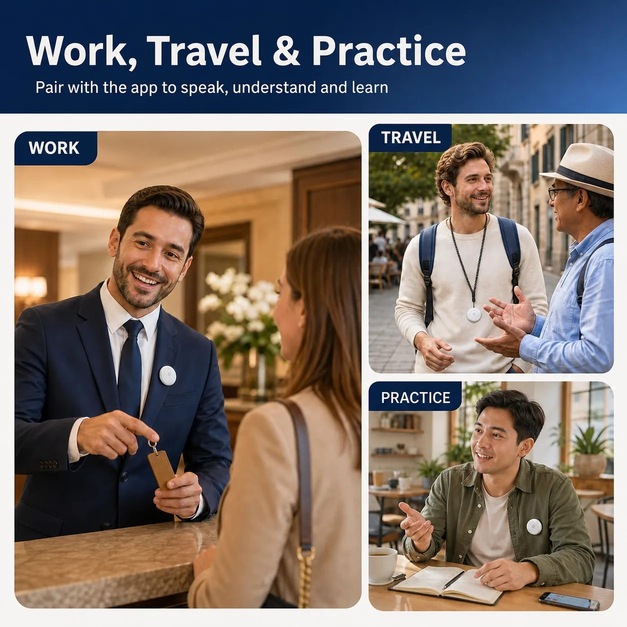 Work, travel and language-practice uses for the wearable translator