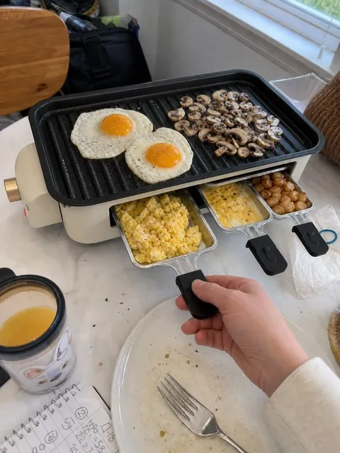 Weekend breakfast cooking directly on the tabletop electric griddle