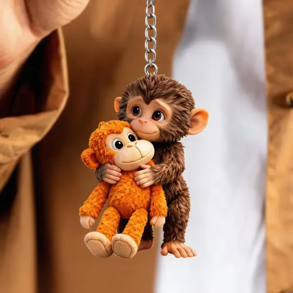 Monkees Keychains Monkey Hugging Monkey Keychain -Gift For Family, Friends, Loved Ones