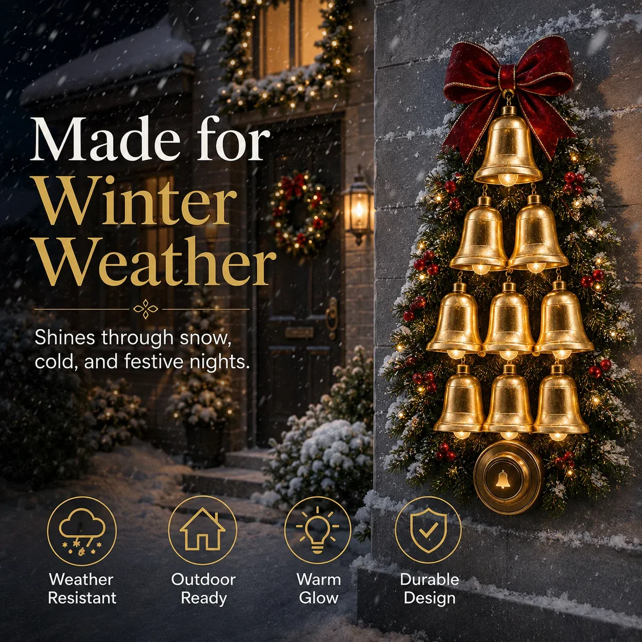 Christmas Bell Cascade Doorbell winter outdoor decor