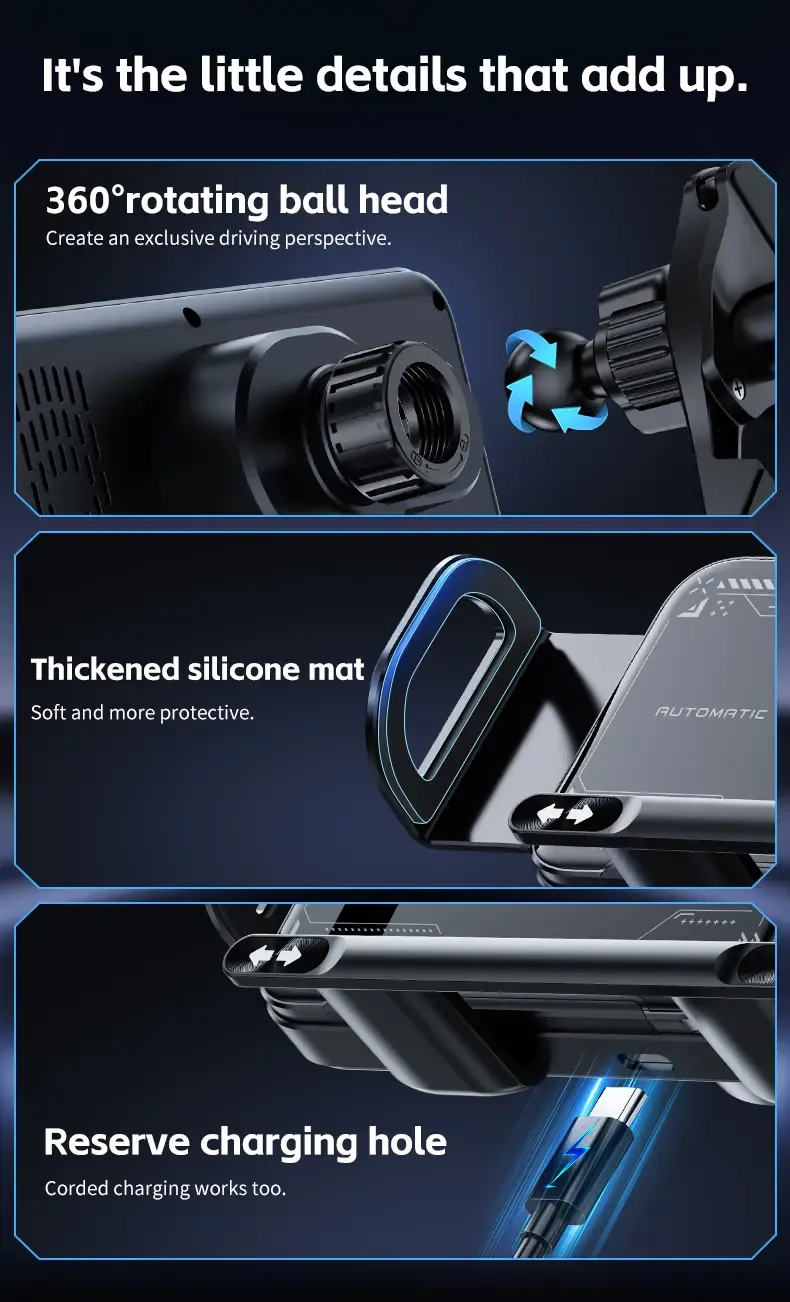 Product Introduction of Wireless Charging Phone Holder Car Mount for Folding Screen/Universal Smartphone, 90° Rotating Car Mount Output Power 15W, Super Stable Air Vent Cell Phone Car Mount with Hook Clip, One Button Release for iPhone, Samsung, Google, and Other Smartphone 14