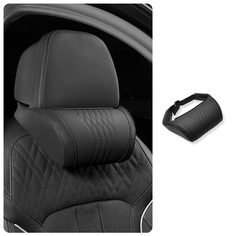 Premium Car Seat Headrest & Lumbar Support Cushion - Black / Headrest