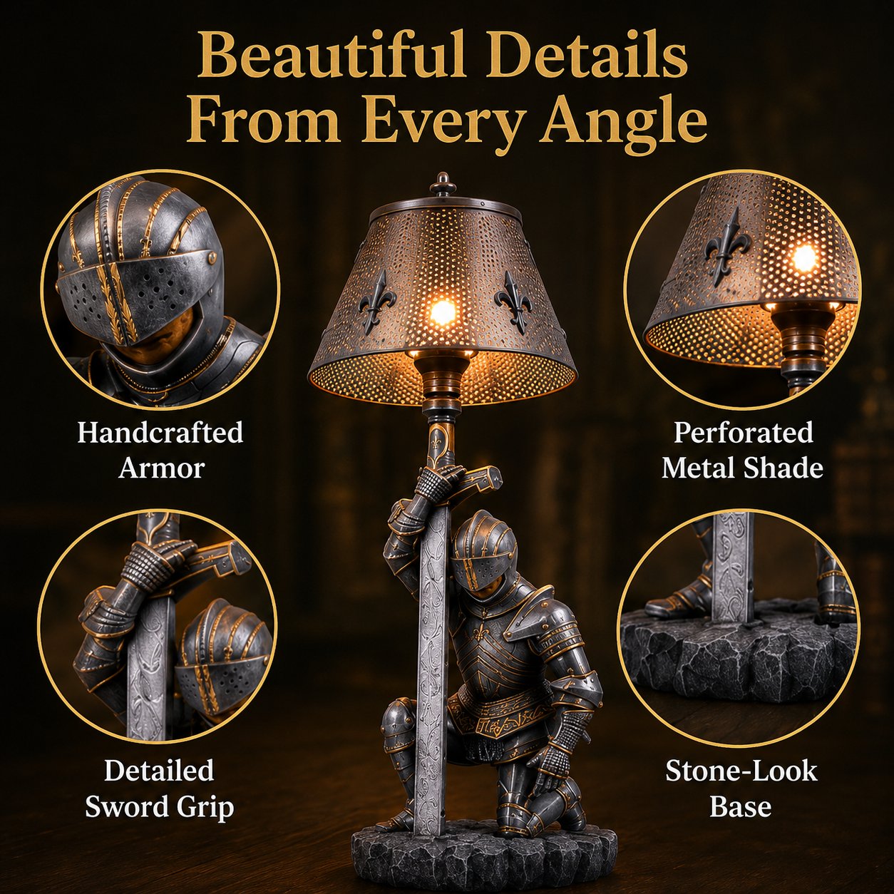 Warm ambient medieval knight lamp for cozy home decor