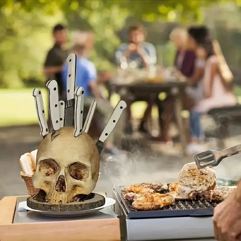 Gothic skull knife block countertop decor