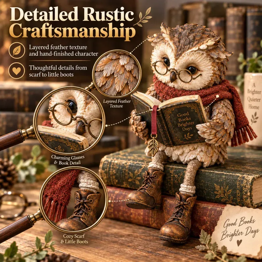 Reading owl figurine details