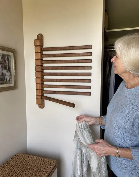 Solid wood rack in a cozy dressing room