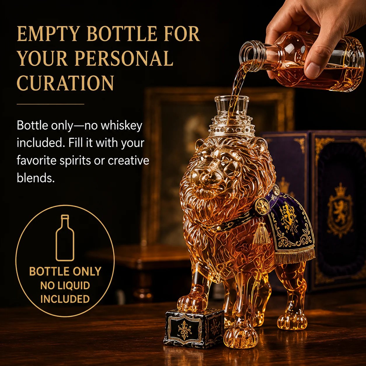 Crown 87th Anniversary Royal Lion Glass Decanter final display