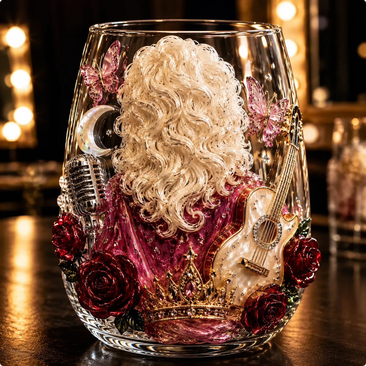 Rhinestone Rose raised country glass