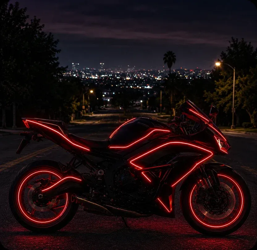 Red motorcycle accent lights